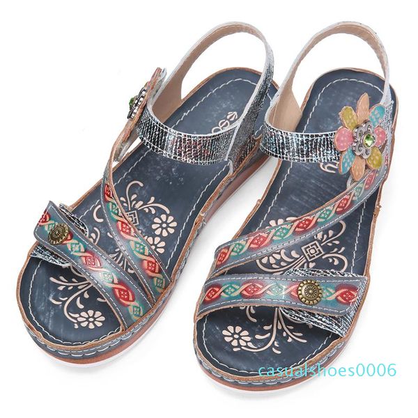 

2020 roman summer sandals retro bohemia style beach toe sandals women plus size 35-43 c06, Black