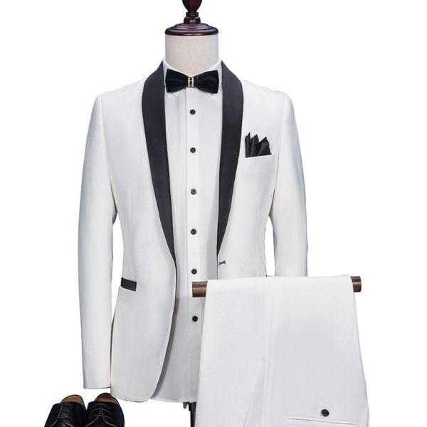 

white wedding suit groom tuxedos pants set groomsman slim fit blazer male tuxedo suits prom suit 2pcs formal dress plus size, White;black