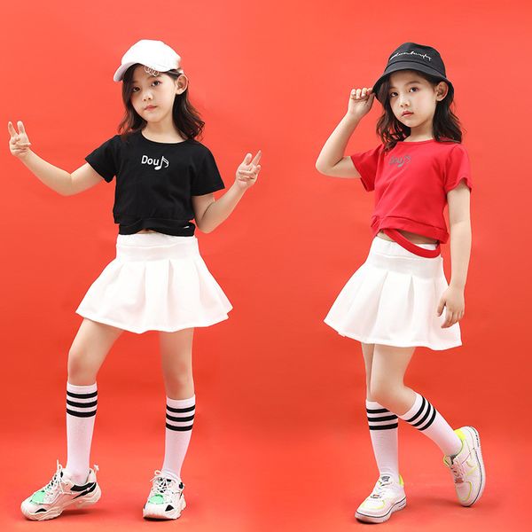 

clothing sets children fashion hip hop black crop tshirts white skirts for girl jazz dance costume clothes wear