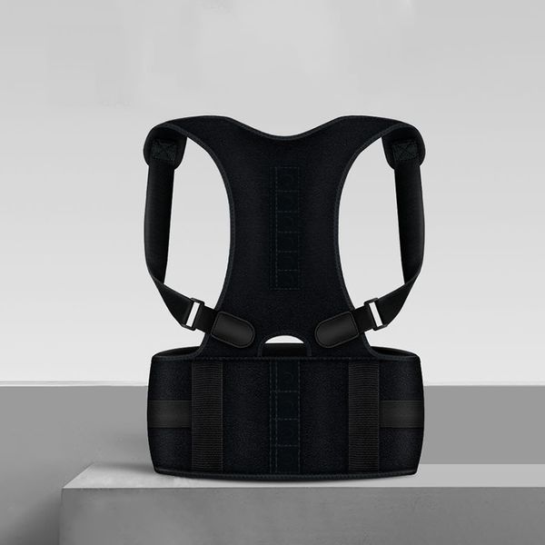 

back support adjustable orthopedic posture braces belt corrector magnetic shoulder, Black;blue