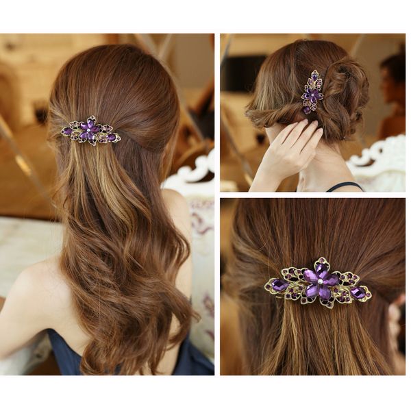 

fashion luxury crystal flower hair clips hairpins for women elegant chic rhinestone wedding hair accessories tiara de noiva, Golden;silver