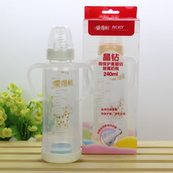 

2jc1d adeli 240ml standard caliber crystal glass milk bottle with handle crystal diamond protective diamond and protective cover a93 anti-fa