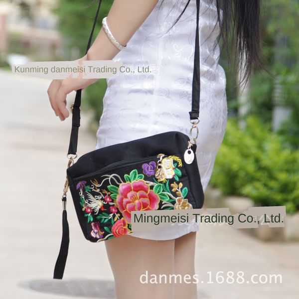 

fpgrk tourism accessories ethnic three zipper embroidery style ethnic embroidery single shoulder backpack hand bag three zipper dual-purpose