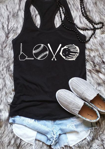

black tees women 2020 summer fashion love baseball tank sleeveless tee female loose camis basic summer tees women clothes, White