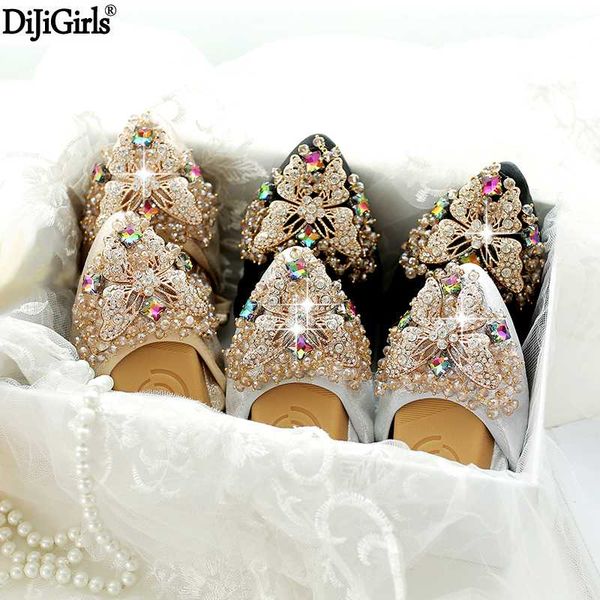 

plus size 35-42 ladies flat shoes fashion bling butterfly rhinestone women flats casual leather ballet flats fold up gold shoes, Black