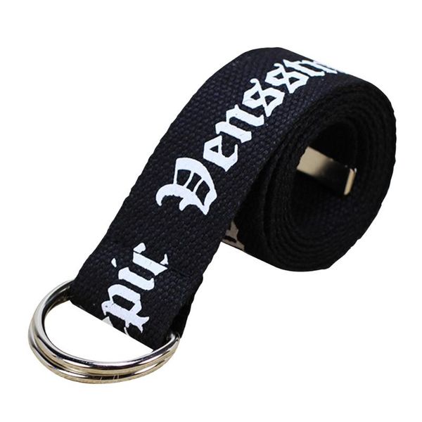 

double buckle waistband fashion long canvas belt adjustable for jeans d ring casual accessories letters printed, Black;brown
