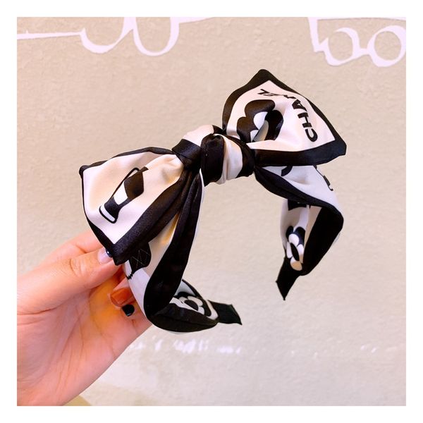 

retro imitation silk square bow tie wide edge hair band printed letter hair card korea east gate original custom new autumn and winter12, Silver