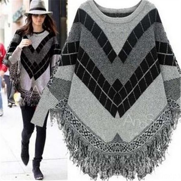 

2020 осень и зима новый рукав летучая мышь кисточкой плащ плащ свитер пальто свитер вязаный пальто для женщин, White