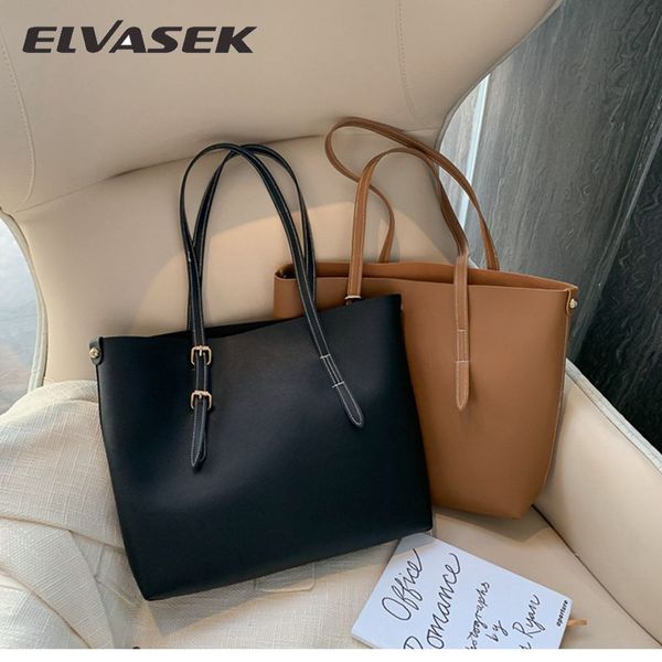

elvasek totes bags women simple shoulder bag female 2020 new large capacity handbags pu shoulder messenger bag lady elegant
