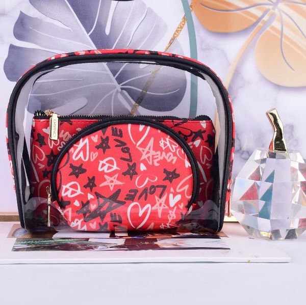 Mulheres transparente Cosmetic Bag Viagem Organizador PVC transparente compõem Pouch Beleza Vanity Maquiagem armazenamento Necessaire de viagem 3 pcs / set