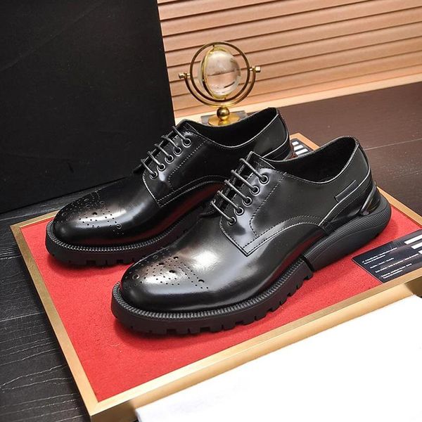 

fast delivery derby shoes breathable mens shoes design vintage leather dress autumn and winter breathable formal party office wedding shoes, Black