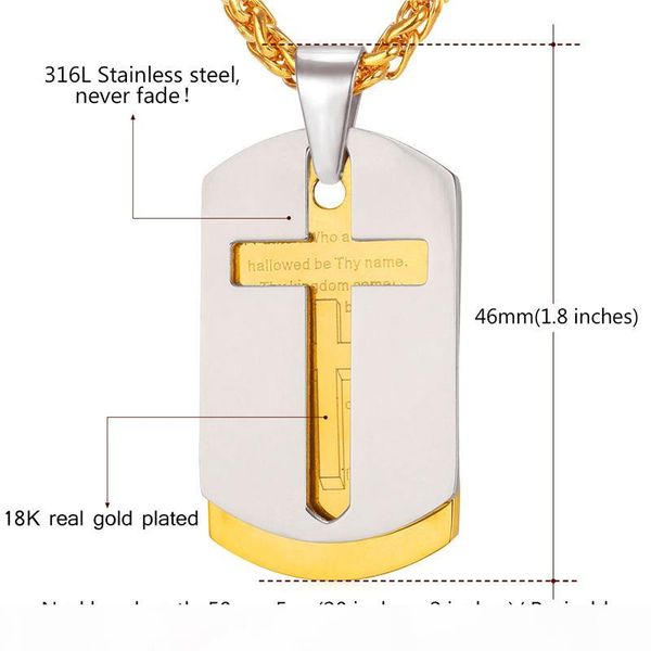 

cross necklace pendant christian jewelry 18k real gold plated stainless steel bible lords prayer dog tags for men, Silver