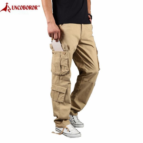 

2020 cargo pants men combat work overalls straight tactical long trousers multi-pocket baggy casual cotton slacks pants, Black