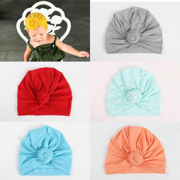 12 Renkler Bebek Üst Düğüm Turban Gül Şapka Bebek Yumuşak Turban Saç Aksesuarları Kız Erkek Baş şal Hindistan Beanie Kafatası Caps