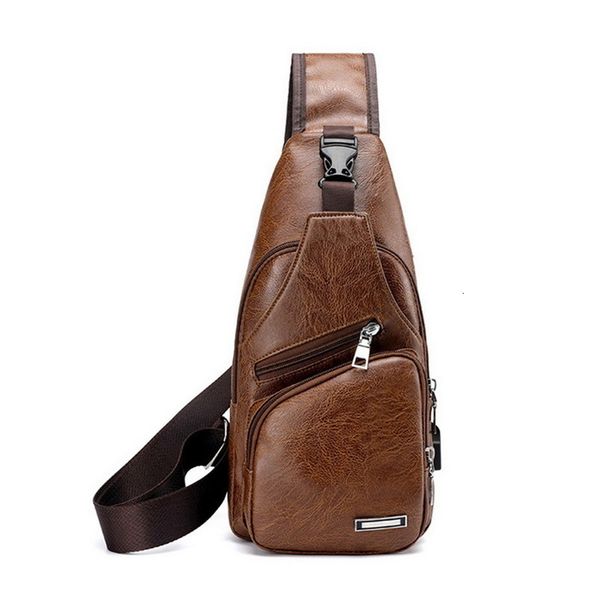 

puimentiua chest bag men pu leather chest usb backbag with headphone hole travel organizer male waist bag men shoulder bag