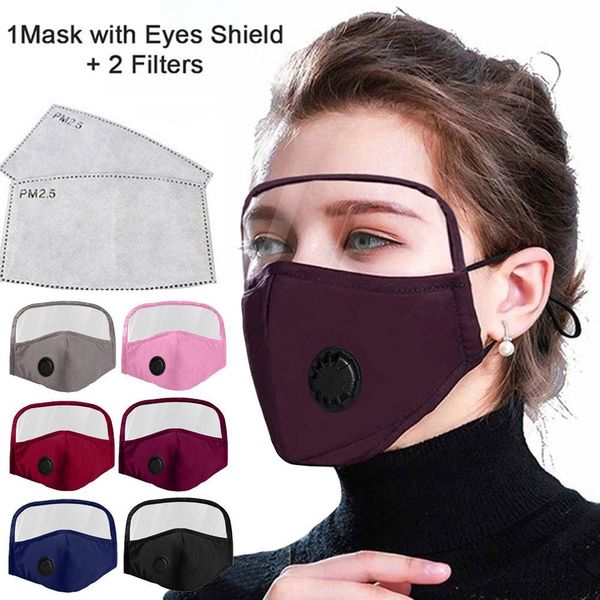 

cotton outdoor protective breathing valve face mask with eyes shield+2 filters