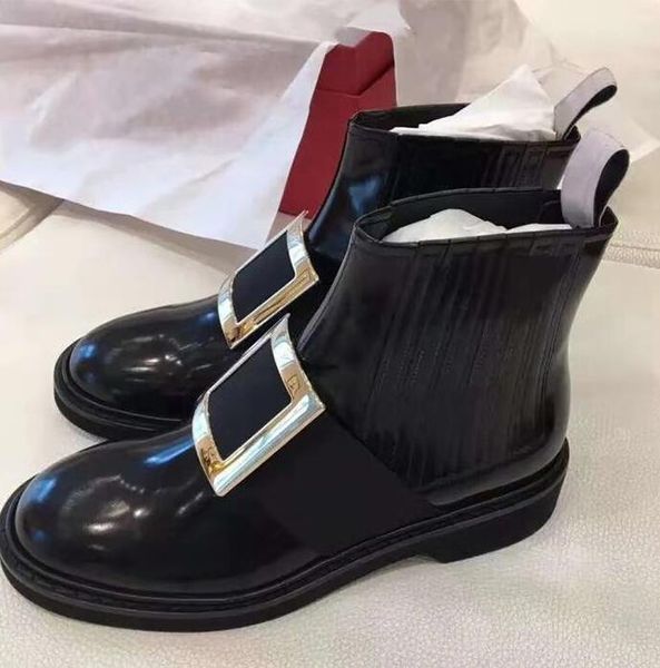 

2020 vintage square button short boots boots women flat booties women's shoes front zip ankle zapatos mujer, Black