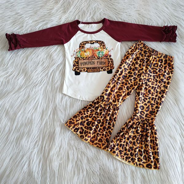

fashion fall outfits baby girl clothes sets bell bottom outfits kids designer clothes girls outfits pumpkin print long sleeve sets, White