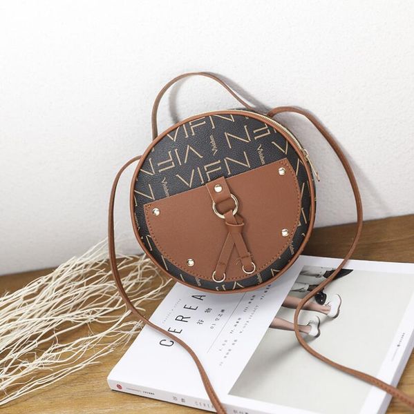 

New Women's Bag Fashionable Contrast Color Retro Small Round Bag Casual Versatile One Shoulder Messenger Handbag