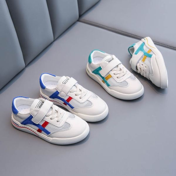 

children's genuine leather net 2020 net celebrity girl's small white shoes breathable boy's running shoes, Black