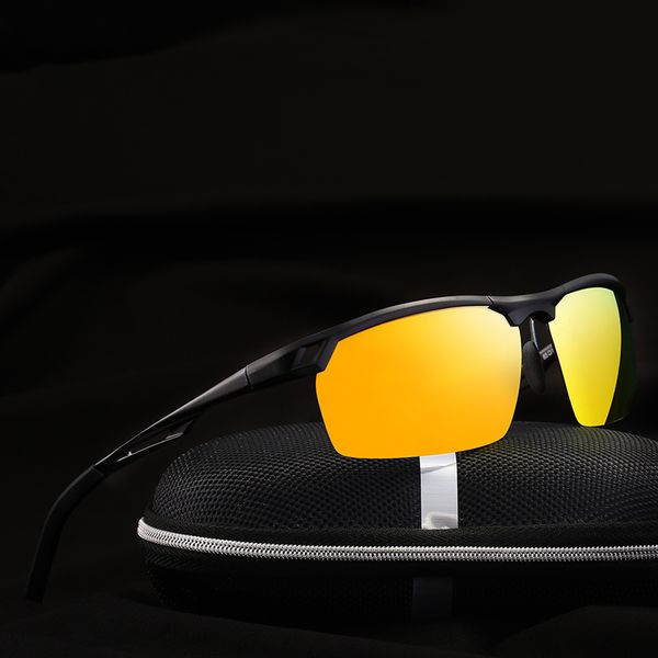 

black/blue/orange lens uv400 men metal frame polarized sunglasses with box y200619, White;black