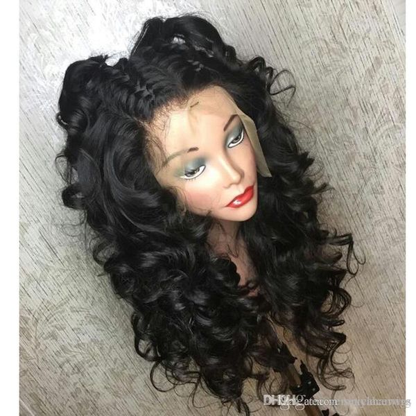 

26inch natural color part 150% density deep wave natural black wigs with baby human hair heat resistant synthetic lace front wigs with baby