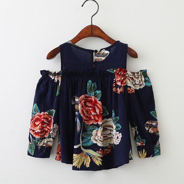 

floral 2019 new shirt dress dress girl flower printing wooden ear shoulder-exposed girl shirt, Blue