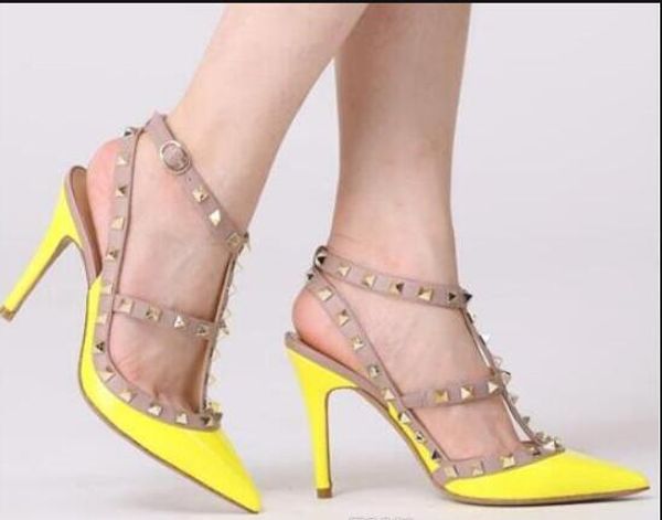 

2018 new arrived trend classic rivet tip fine with strap banquet party ol ladies genuine leather high heels plus size, Black