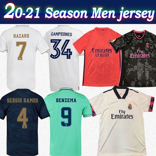 

2021 real madrid #34 campeones soccer jersey #7 hazard #9 benzema 20-21 men away soccer shirt zidane kroos customized third football shirt, Black;yellow