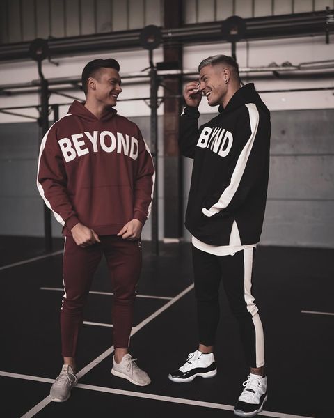 

мышечные братья фитнес мужской спортивный костюм осенний и зимний свитер с капюшоном свитер балахон случайных лодыжки брюки модные мужские р, White;black