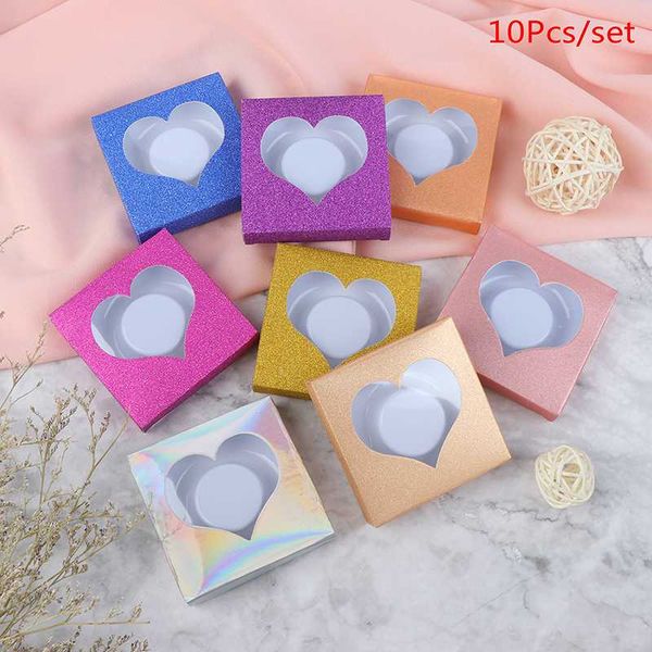 

10 set/lot heart packing box for eyelash blank eyelashes package multicolor paper box white tray eyelashes diy flash packing