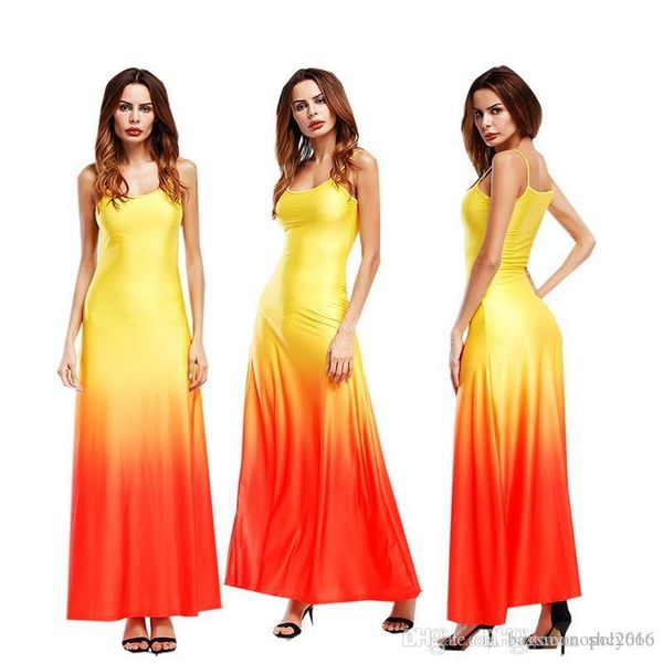 

women dress fashion sleeveless vest sling shoulder gradient dyeing elegant lady skirt casual long dresses large plus size s-5xl d3, Black;gray