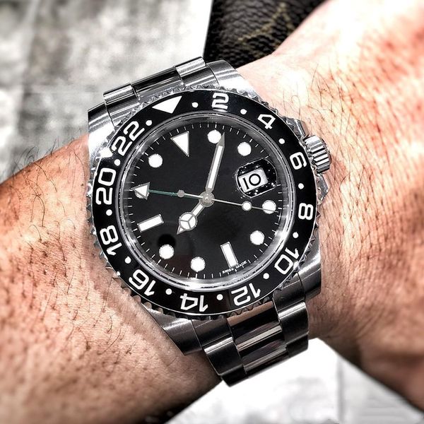 

new 18k silver mens watch automatic movement watch men ceramic bezel black face stainless steel solid clasp sapphire glass 116610, Slivery;brown