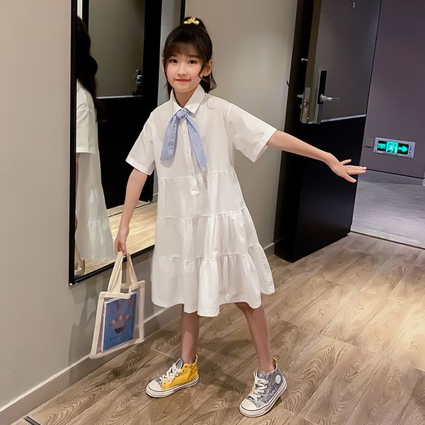 

year-old girls summer dress college-style white big boys dress summer new fashion girls dress long skirt tide, Red;yellow