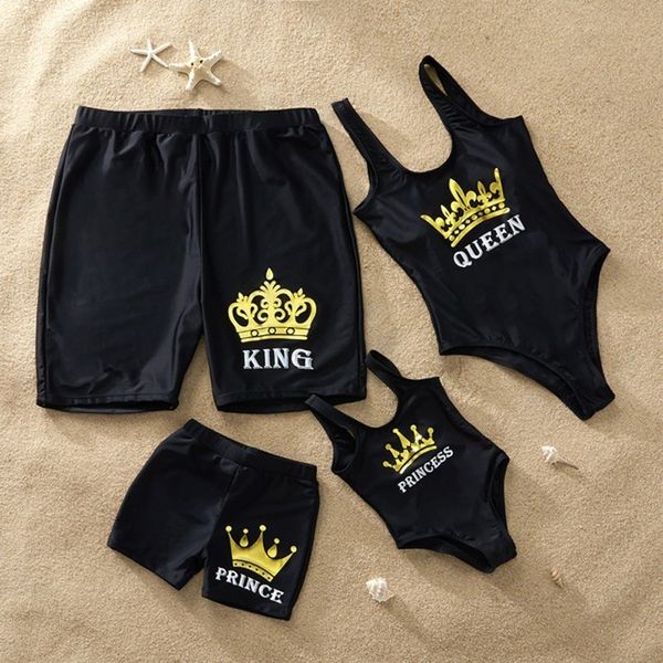 

2020 family matching swimsuit one piece women childrens swimwear men bikinis shorts mother daughter kid son girl queen swimming suit, White;black