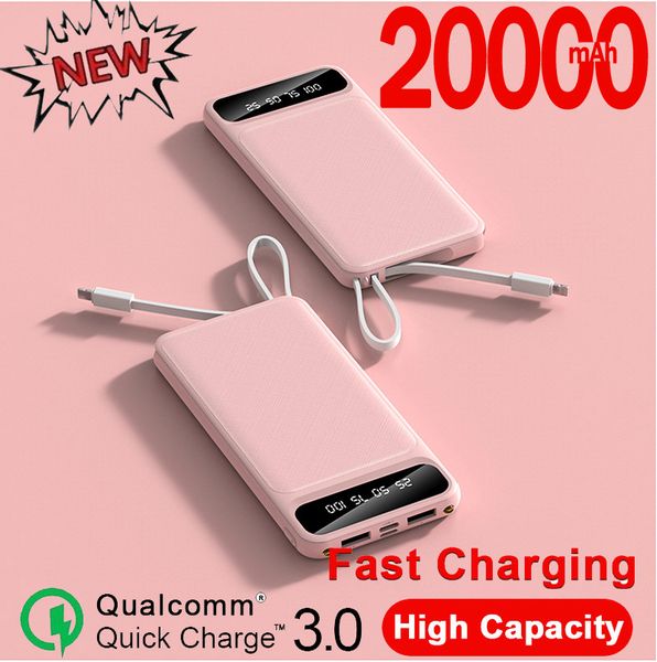 

portable power bank 20000mah charger mobile built-in line usb smart phone outdoor emergency