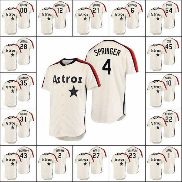 

houston astros men #4 george springer 2 alex bregman 27 jose altuve women youth custom cream oilers vs. astros collection jersey, Black