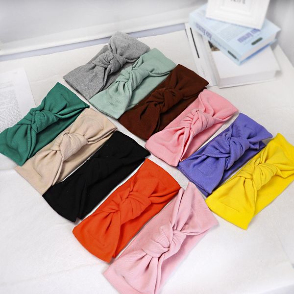 

11pcs/lot solid color tie knot knitted cotton elastic hair band girls soft wide side women headband wholesale hair accessories, Slivery;white