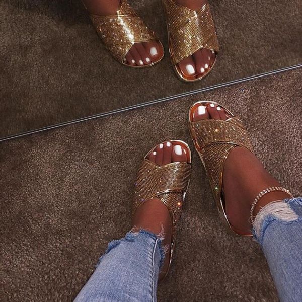 

loozykit new bright diamonds women's platform summer sandals flip flop outdoor fashion rhinestones buckle lazy slippers, Black