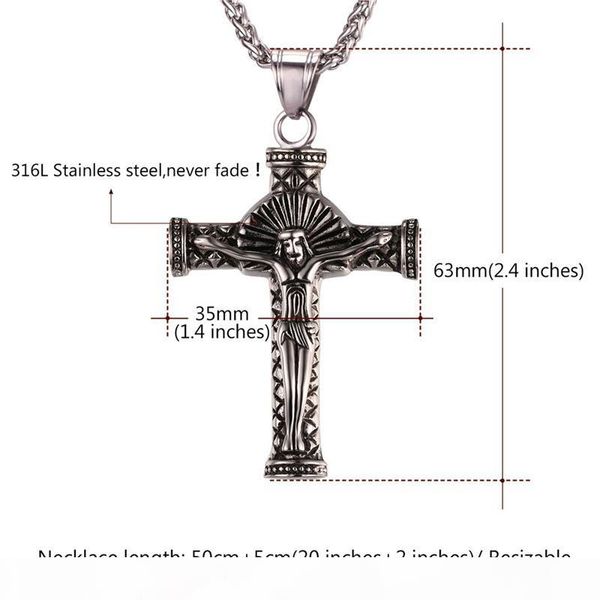 

vintage crucifix cross necklace pendant 18k real gold plated jesus piece jewelry mens stainless steel cross, Silver