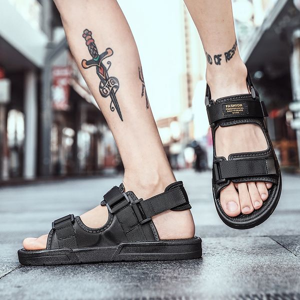 

men casual shoe summer gladiator man beach sandals 2020 men's outdoor shoes roman flip flops fashion slippers flat plus size 46, Black