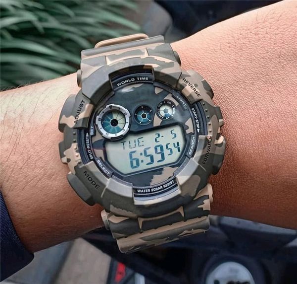 

factory wholesale price sport mens watches g style shock wristwatch fashion camouflage red multifunction led digital dual display watch gift, Slivery;brown