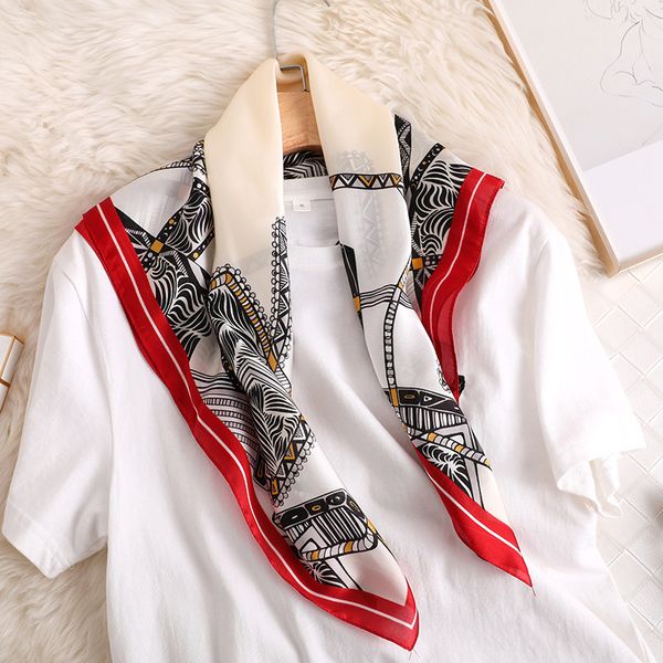 

2020 new spring silk scarves 70*70cm simple geometric square scarf women fashion neckerchief satin scarfs for lady hair tie band, Blue;gray