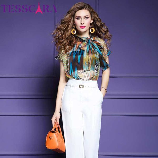 

tesscara women summer elegant chiffon blouse shirt feminine office party female designer shirts plus size s-3xl, White