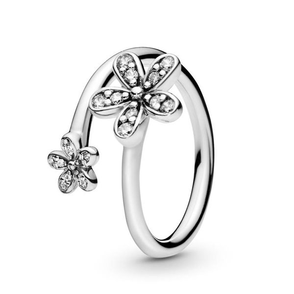 

925 sterling silver sparkling daisy flower open ring fashion luxury designer jewelry women cubic zirconia rings with pandora original box