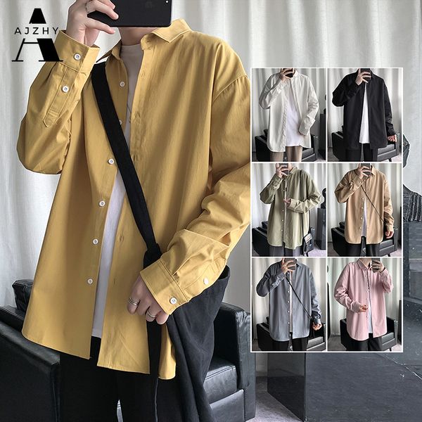 

2020 autumn men shirts long sleeve streetwear shirt men solid colors cotton plus size casual korean fashion clothing for mens, White;black