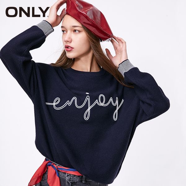 

only womens loose fit short letter print knit sweater | 119124515, White;black