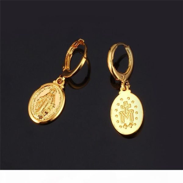 

women gold virgin mary earrings new trendy platinum 18k real gold plated jewelry cross drop earrings, Silver