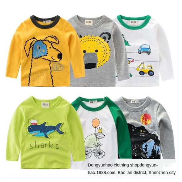 

children's long-sleeved cartoon boy's t- girl's base shirt autumn coat t-shirt double-sided cotton top, Blue