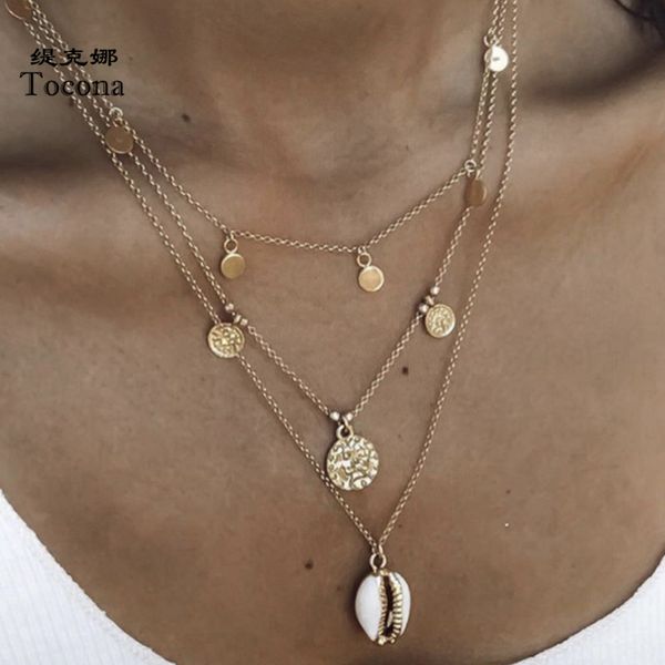 

bohemian многослойного лето ожерелье кулона для женщин carving монеты золотой цепи chocker вафля оптовой продажей ювелирных изделий 8708, Silver